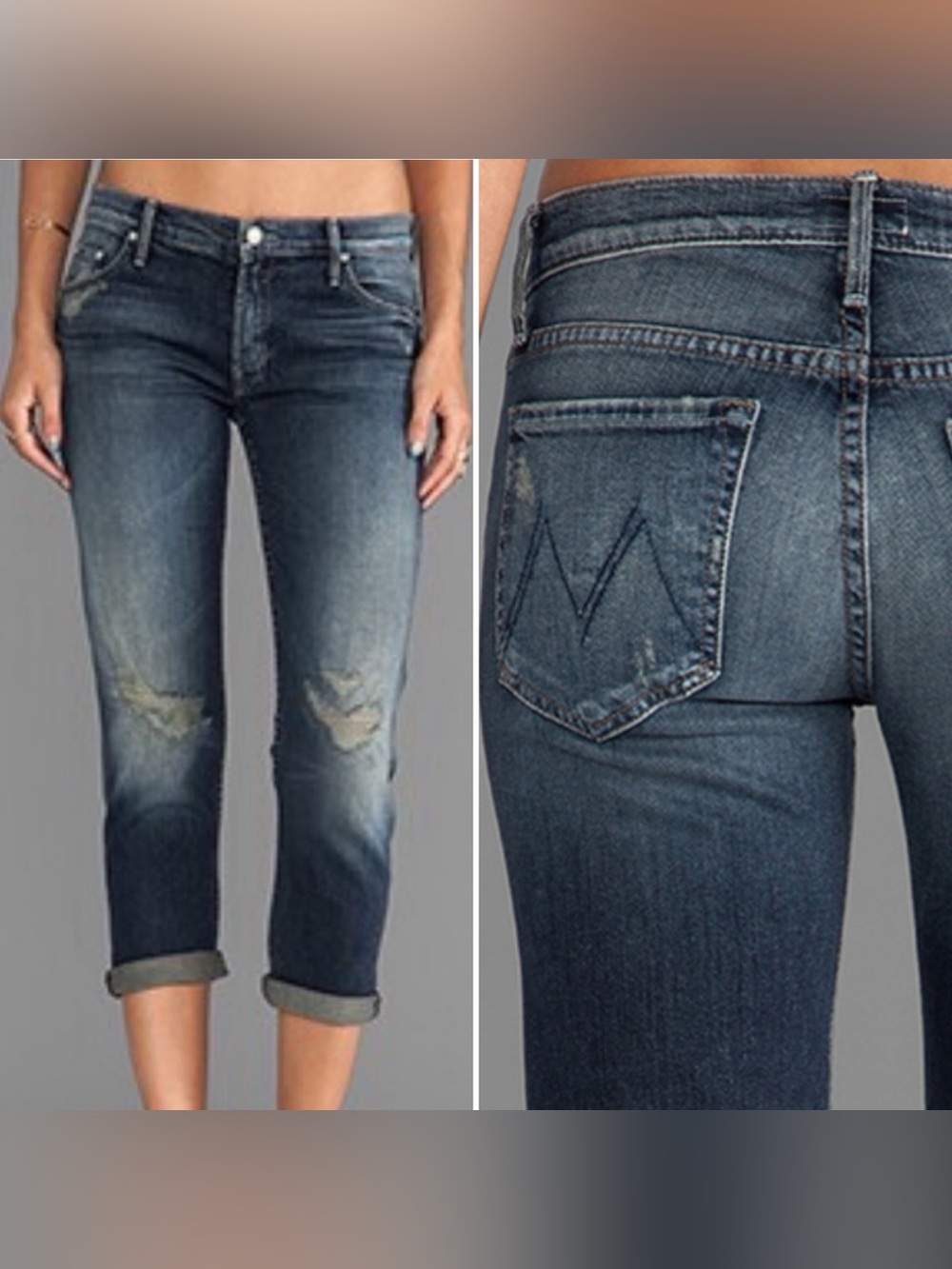mother | the dropout boyfriend jeans tarnished dark wash distressed cropped 27